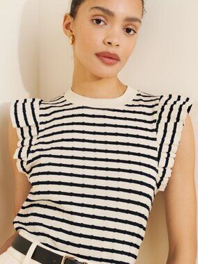Nation LTD Paulette Pointelle Stripe Top – Black & White XS